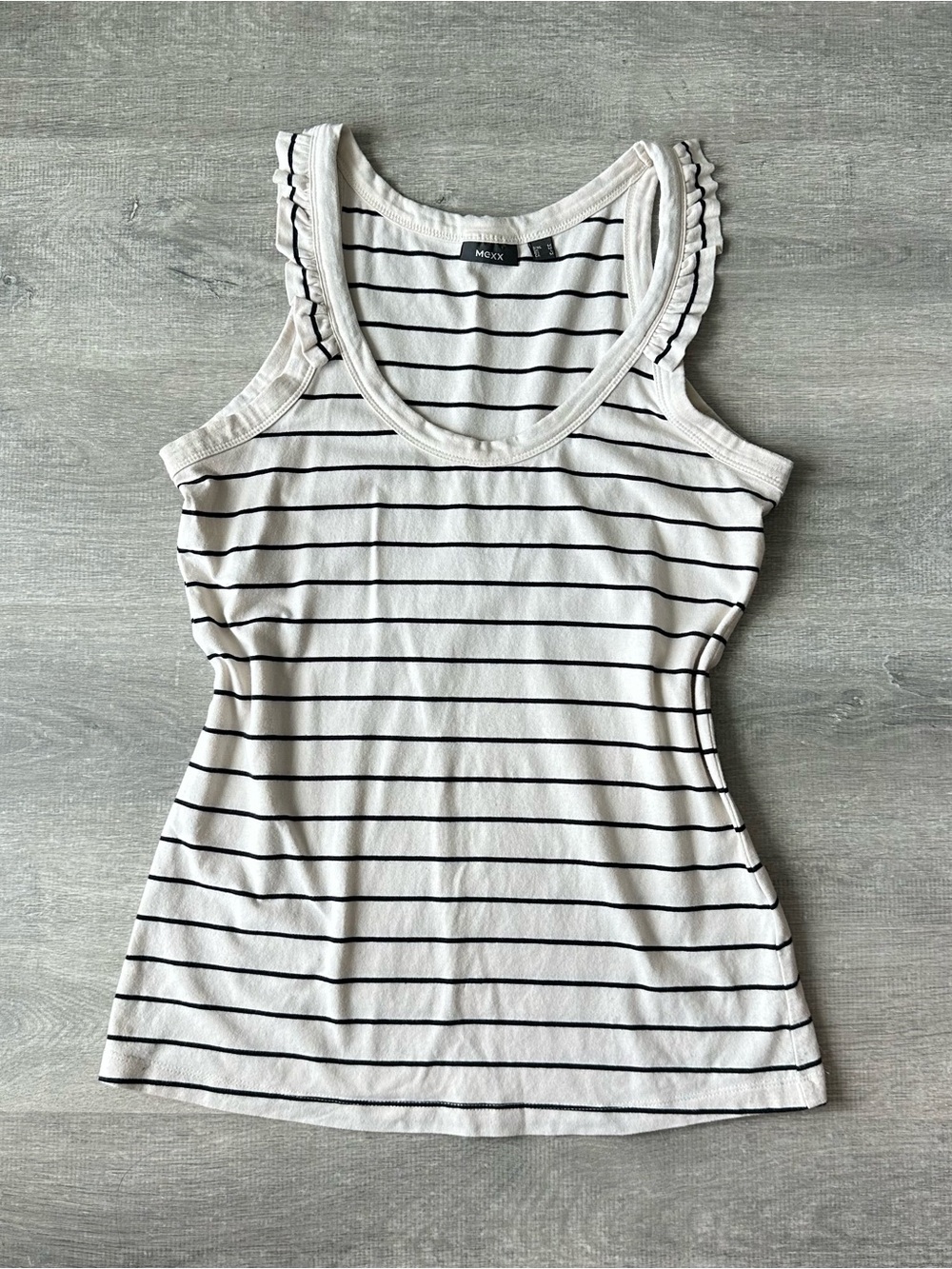 MEXX Cream & Black Striped Tank Top with ruffle